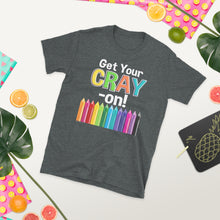 Load image into Gallery viewer, Get your Cray On Rainbow Crazy Crayon Art Teacher T-Shirt
