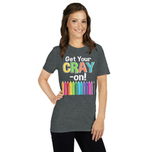 Load image into Gallery viewer, Get your Cray On Rainbow Crazy Crayon Art Teacher T-Shirt