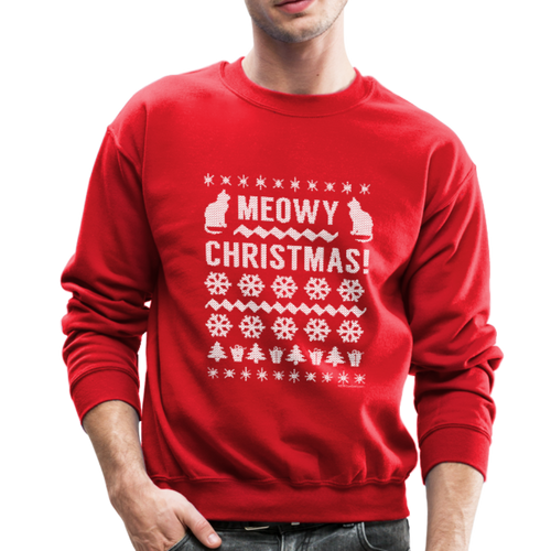Meowy Christmas Sweater Funny Cat T-Shirt - red