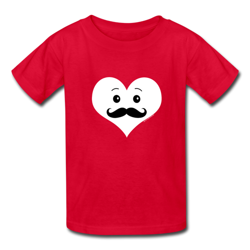 Cute Mustache Heart Valentines Day Shirt for Boys Kids Adult - red