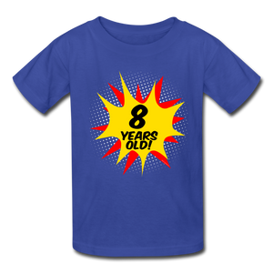 Kids Superhero Comic Boys 8th 8 Year old Birthday T-Shirt - royal blue