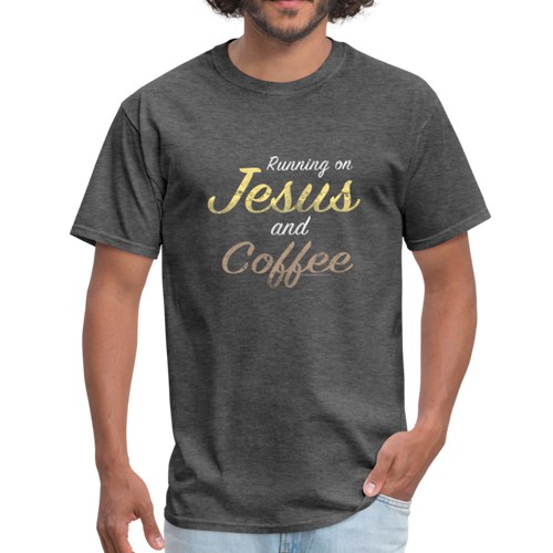 Running on Jesus and Coffee Funny Christian T-Shirt - heather black
