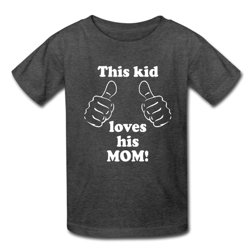 This Kid Loves His Mom Thumbs Boys T-Shirt for Mothers Day - heather black