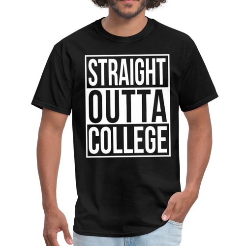 straight outta college funny movie parody graduation t shirt - black