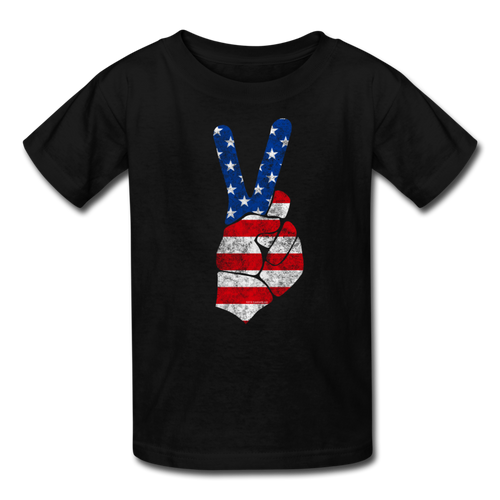 Vintage Peace Sign American Flag 4th of July Kids T-Shirt - black