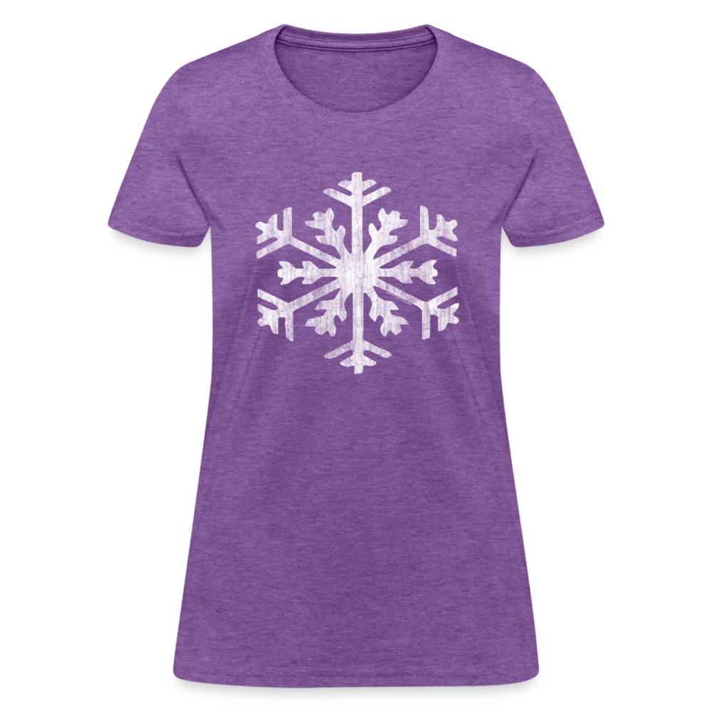 Big Giant Snowflake on Green Christmas Womens T-Shirt - purple heather