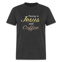 Load image into Gallery viewer, Running on Jesus and Coffee Funny Christian T-Shirt - heather black