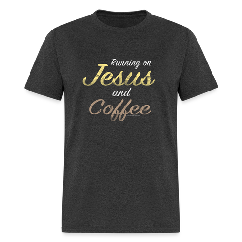 Running on Jesus and Coffee Funny Christian T-Shirt - heather black