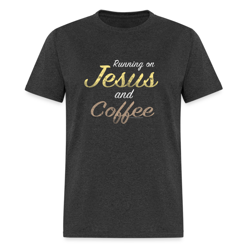 Running on Jesus and Coffee Funny Christian T-Shirt - heather black