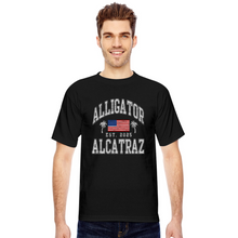 Load image into Gallery viewer, Alligator Alcatraz Est 2025 American Flag Patriotic Made in USA T-Shirt - black