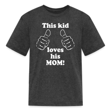 Load image into Gallery viewer, This Kid Loves His Mom Thumbs Boys T-Shirt for Mothers Day - heather black