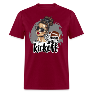 Classy until Kickoff Football Messy Bun Sports Unisex T-Shirt - burgundy