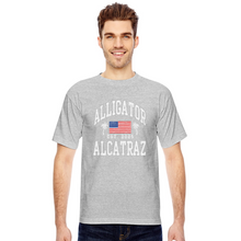 Load image into Gallery viewer, Alligator Alcatraz Est 2025 American Flag Patriotic Made in USA T-Shirt - heather gray