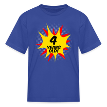 Load image into Gallery viewer, Kids Superhero Comic 4 Years Old Boys Birthday T-Shirt - royal blue