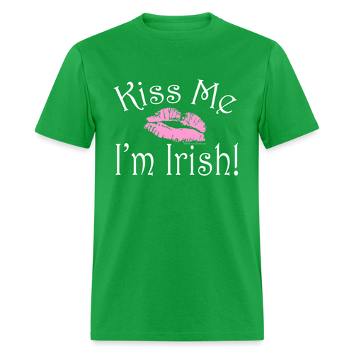 Kiss Me I'm Irish Pink Lipstick St Patricks Day Shirt - bright green