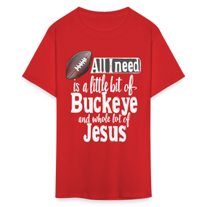 Ohio Buckeye and Jesus Funny Christian Quote State T-Shirt - red