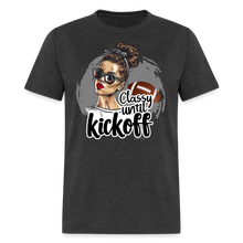 Load image into Gallery viewer, Classy until Kickoff Football Messy Bun Sports Unisex T-Shirt - heather black