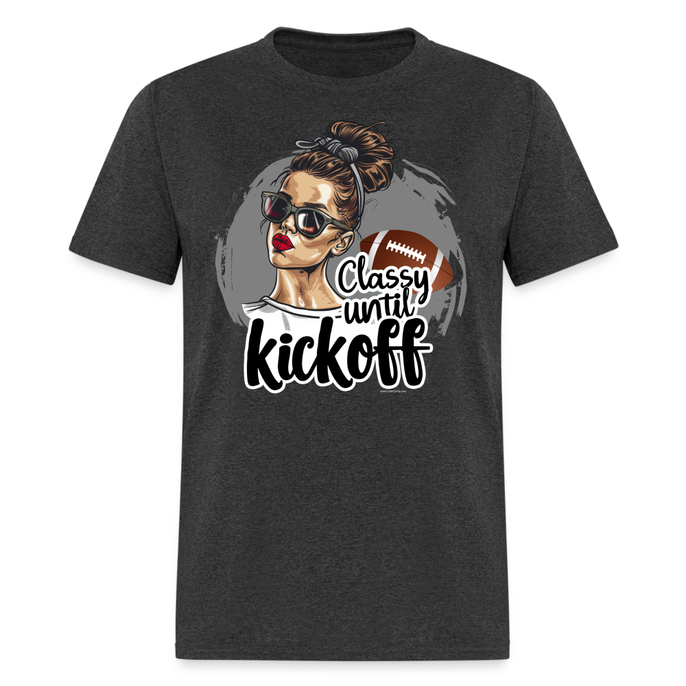 Classy until Kickoff Football Messy Bun Sports Unisex T-Shirt - heather black