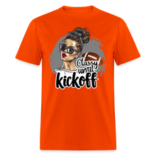 Load image into Gallery viewer, Classy until Kickoff Football Messy Bun Sports Unisex T-Shirt - orange