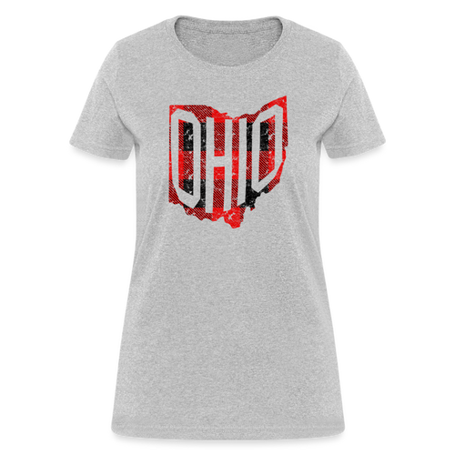 Vintage Buffalo Plaid Ohio Shape Home State T-Shirt - heather gray