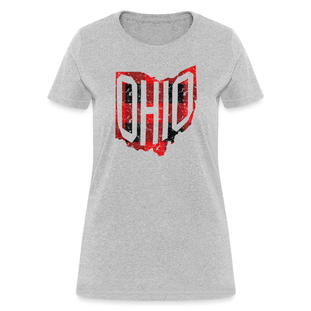 Vintage Buffalo Plaid Ohio Shape Home State T-Shirt - heather gray