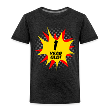 Load image into Gallery viewer, Kids Superhero Comic Explosion Boy&#39;s 1st Birthday T-Shirt - charcoal grey