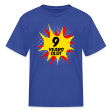 Load image into Gallery viewer, 9 Years Old Superhero Comic Boys Birthday T-Shirt - royal blue