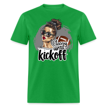 Load image into Gallery viewer, Classy until Kickoff Football Messy Bun Sports Unisex T-Shirt - bright green