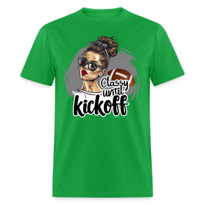 Classy until Kickoff Football Messy Bun Sports Unisex T-Shirt - bright green