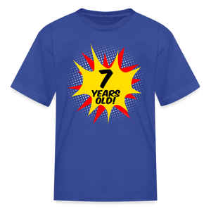 Kids Comic Superhero 7 Year Old Boys Birthday T-Shirt - royal blue