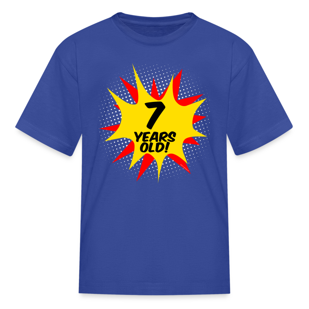 Kids Comic Superhero 7 Year Old Boys Birthday T-Shirt - royal blue