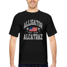 Load image into Gallery viewer, Alligator Alcatraz Est 2025 American Flag Patriotic Made in USA T-Shirt - black