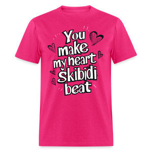 Skibidi Valentines Day Heart Funny Boy Teen Girl Guy Teacher T-Shirt - fuchsia