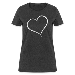 Cute Red Heart Outline Valentines Day Shirt - heather black