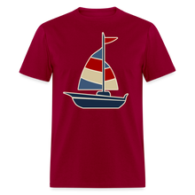 Load image into Gallery viewer, Red and Blue Nautical Sailboat Sailing T-Shirt - dark red