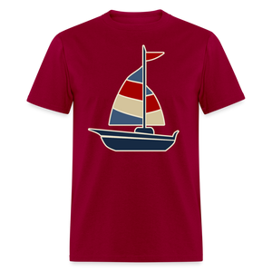 Red and Blue Nautical Sailboat Sailing T-Shirt - dark red