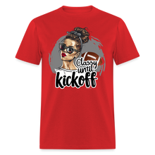 Load image into Gallery viewer, Classy until Kickoff Football Messy Bun Sports Unisex T-Shirt - red