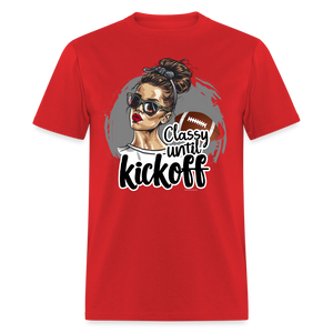 Classy until Kickoff Football Messy Bun Sports Unisex T-Shirt - red