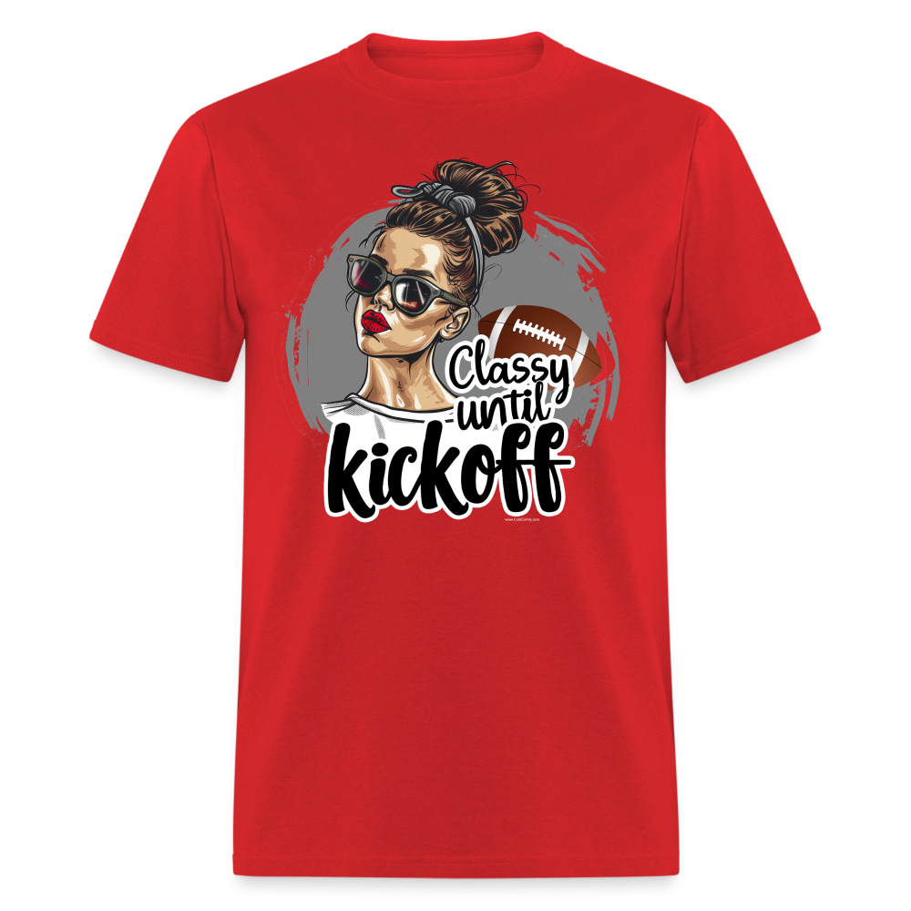 Classy until Kickoff Football Messy Bun Sports Unisex T-Shirt - red
