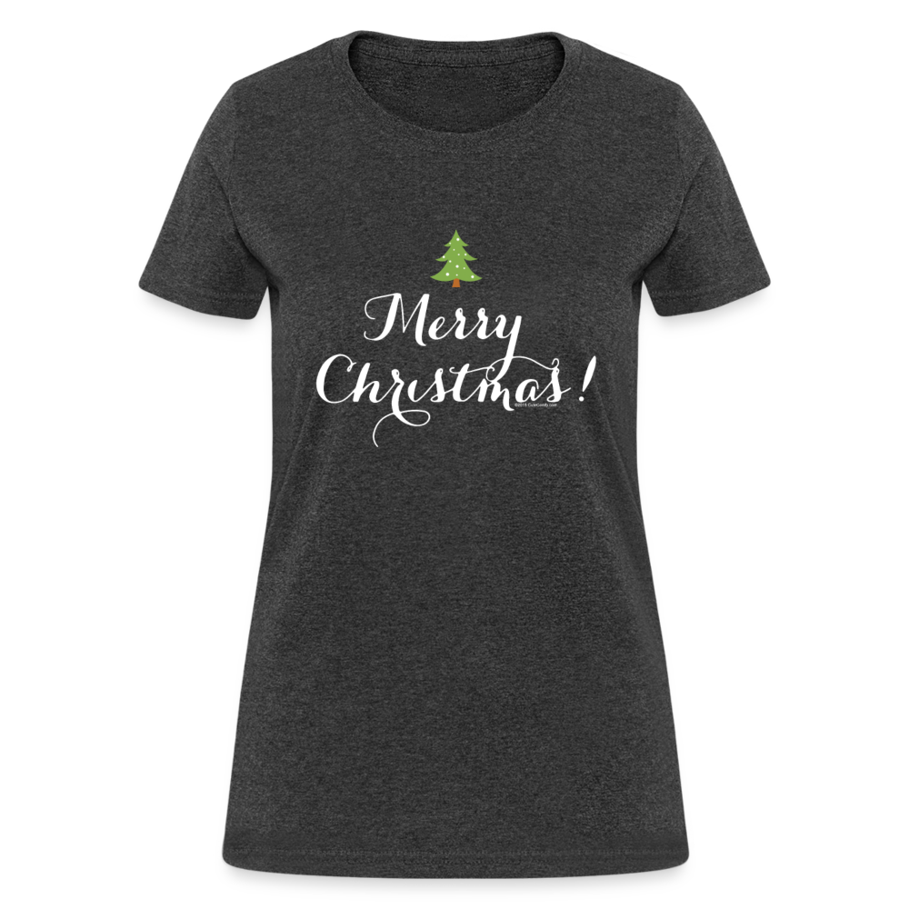 Merry Christmas Cute Script Womens T Shirt - heather black