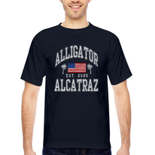Load image into Gallery viewer, Alligator Alcatraz Est 2025 American Flag Patriotic Made in USA T-Shirt - navy