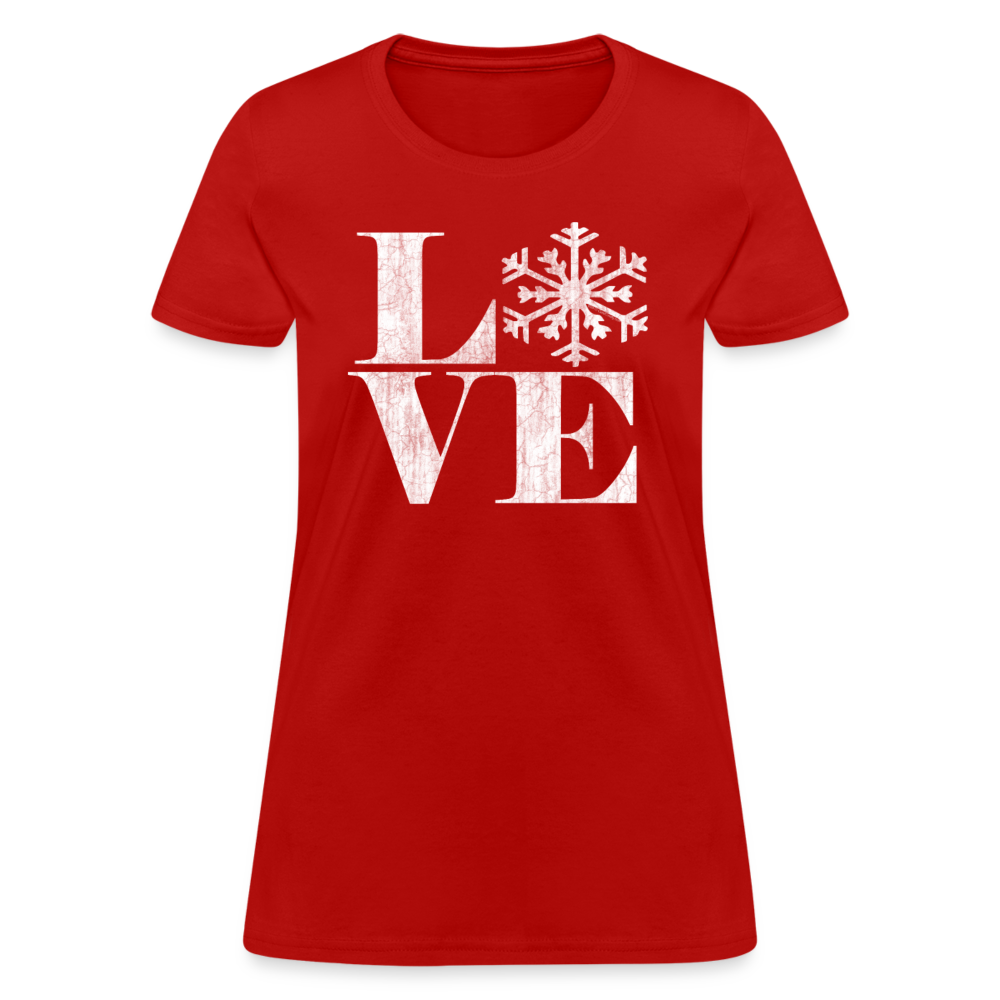 Love Snowflake Vintage Christmas T-Shirt - red