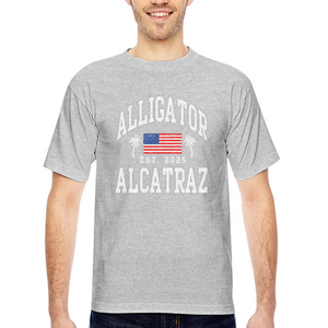 Alligator Alcatraz Est 2025 American Flag Patriotic Made in USA T-Shirt - heather gray