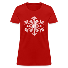 Load image into Gallery viewer, Big Giant Snowflake on Green Christmas Womens T-Shirt - red