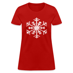 Big Giant Snowflake on Green Christmas Womens T-Shirt - red