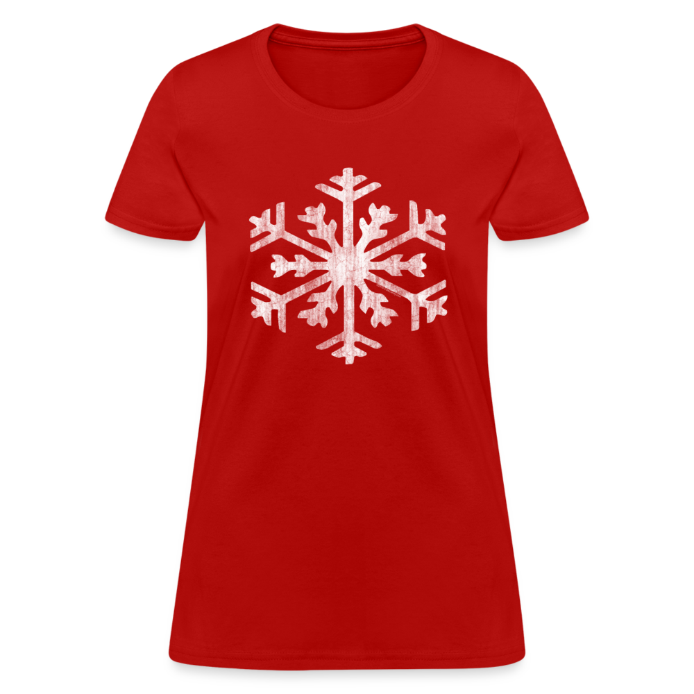 Big Giant Snowflake on Green Christmas Womens T-Shirt - red