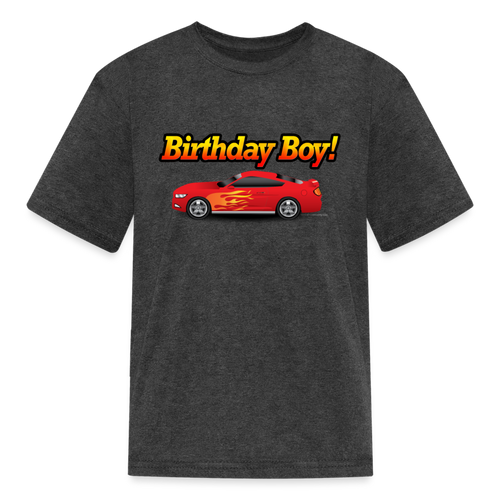 Red Race Car Boys Birthday T-Shirt - heather black