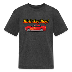 Red Race Car Boys Birthday T-Shirt - heather black