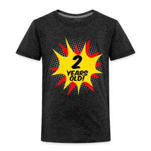 Kids 2 Years Old Superhero Comic Boys 2nd Birthday Party T-Shirt - charcoal grey