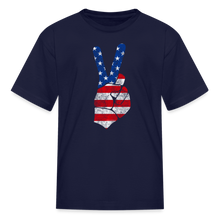 Load image into Gallery viewer, Vintage Peace Sign American Flag 4th of July Kids T-Shirt - navy